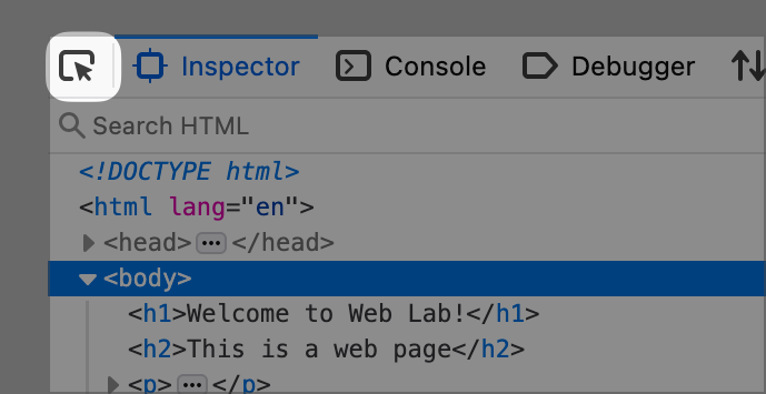 Element Picker tool icon in Firefox Developer Tools