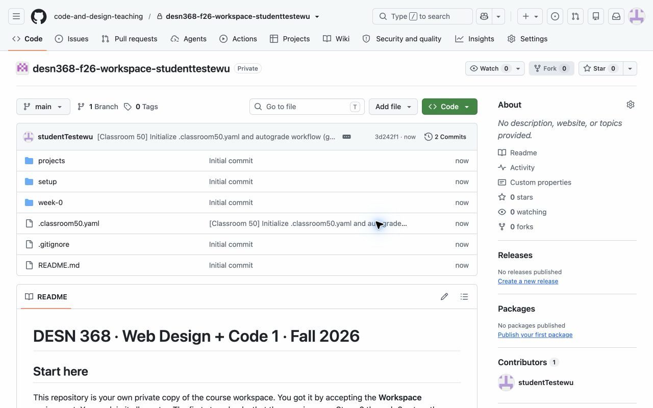 Your repository on GitHub, with the Private label beside its name.