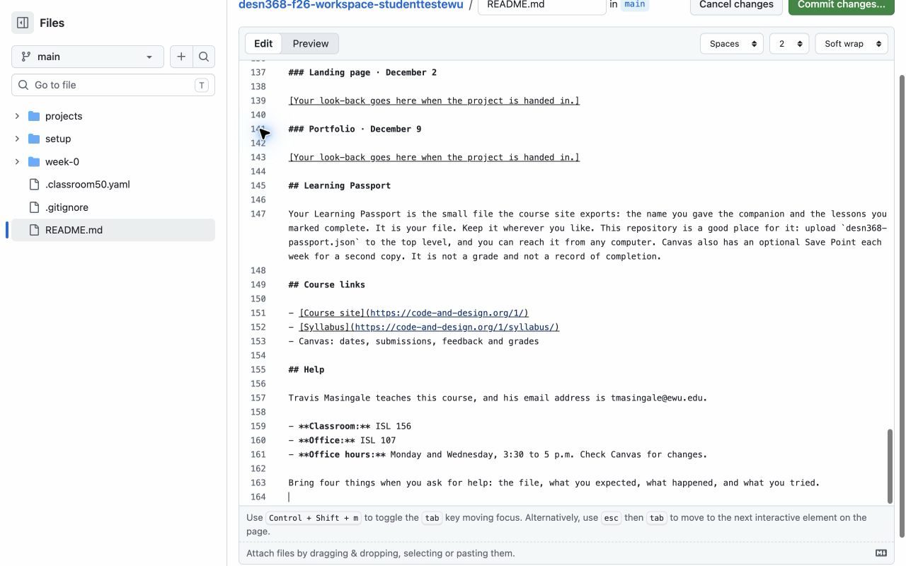 The README open in GitHub's editor.